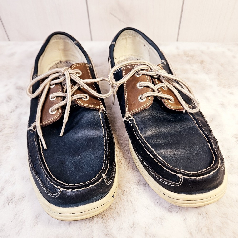 G.H.‎ Bass Men's Leather Boat Loafer Shoes Blue w/ Brown Size 11.5M No Insoles